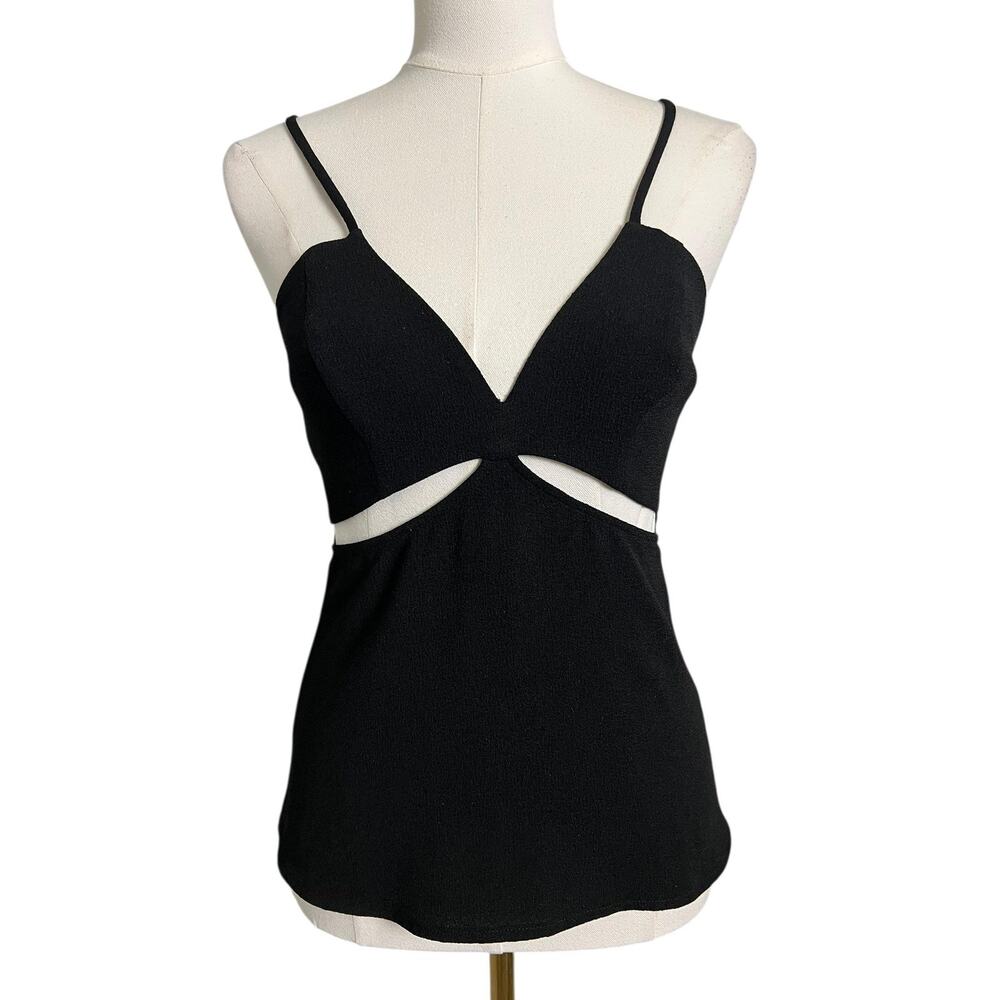 Solemio Black Cutout Tank Top Small Spaghetti Strap Y2K Going Out Cami Festival